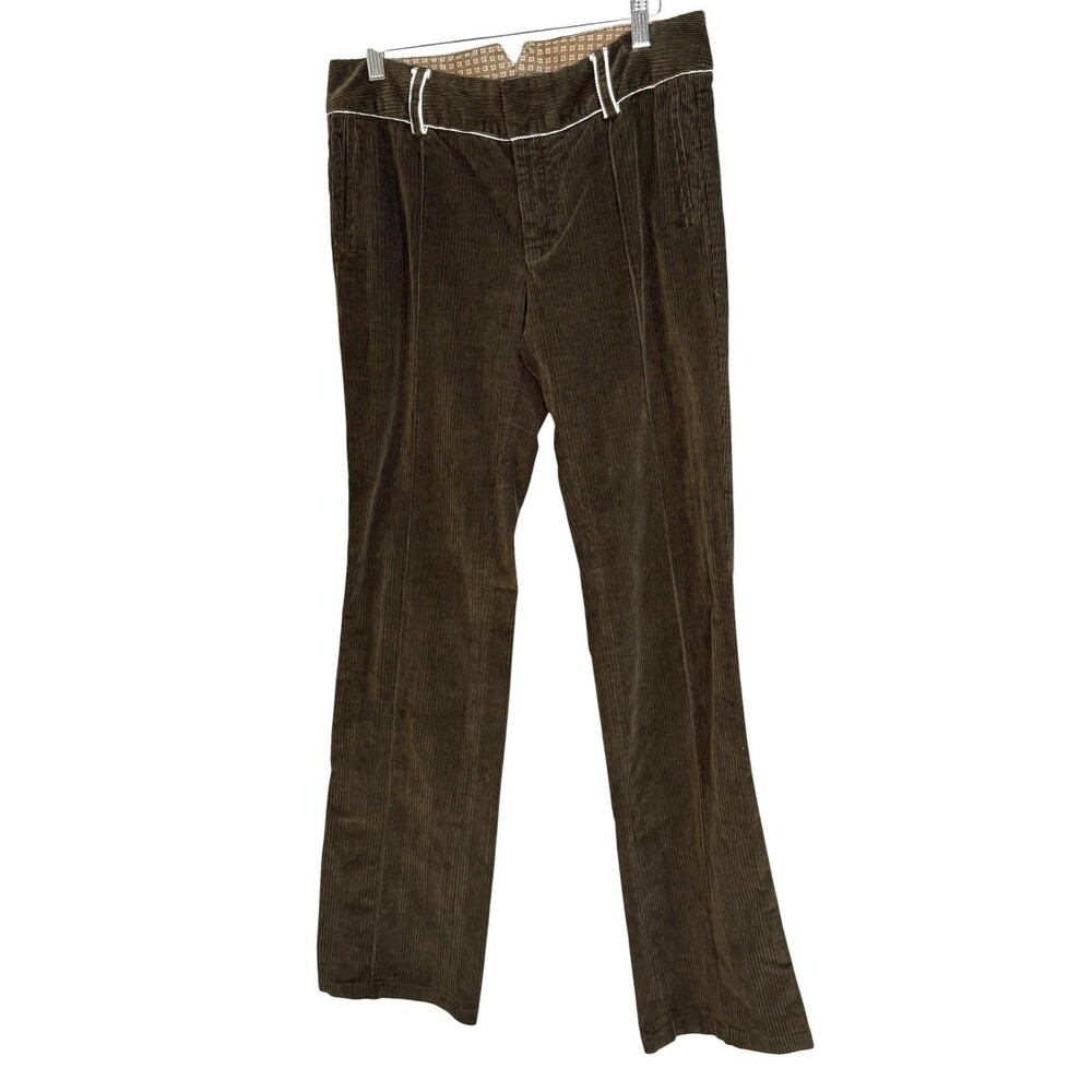 Robert Graham Pants Womens 8 Green Corduroy Straight Leg Dress Trousers Pockets